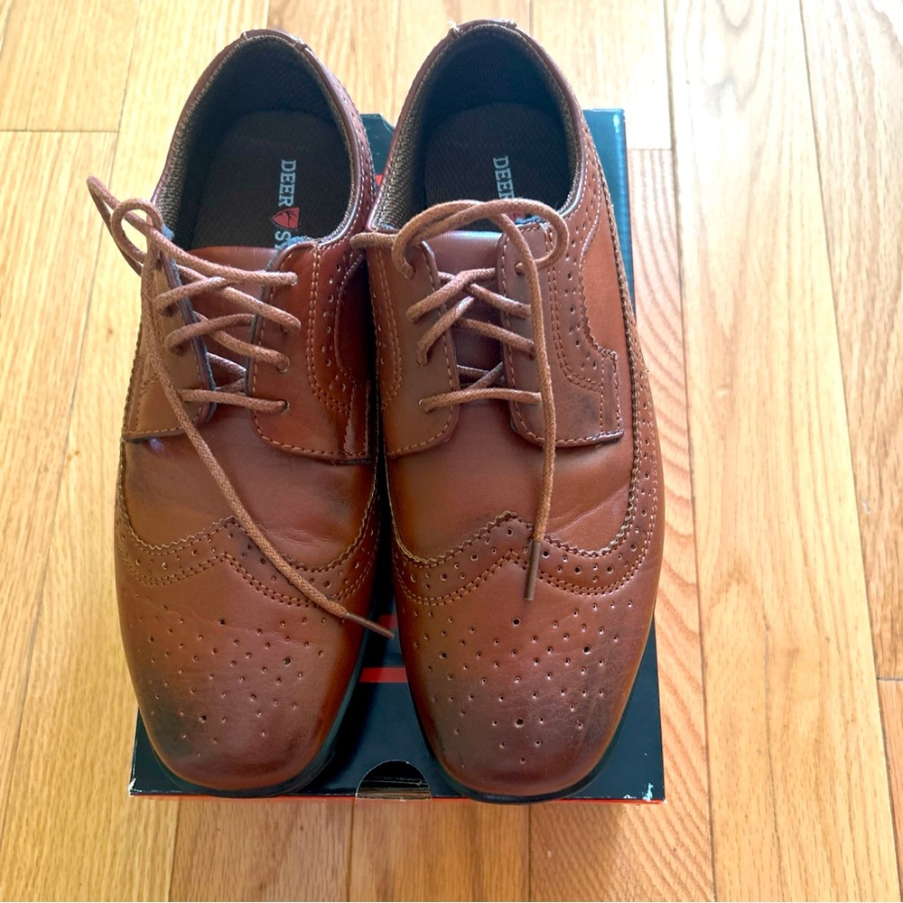Deer Stags Boys Brown Dress Shoes Wingtips- Size Boys 3W